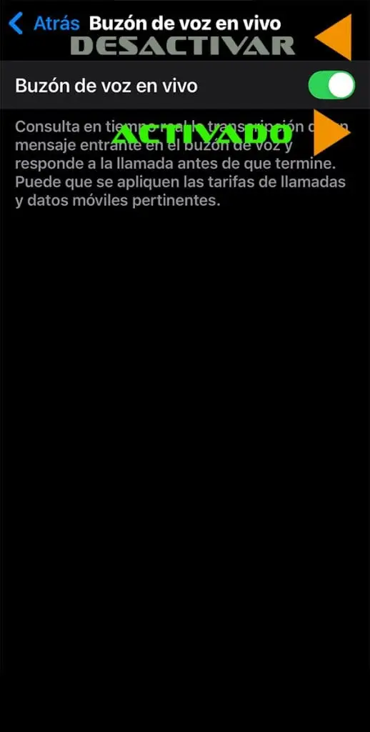 Desactivar buzón de voz en vivo de iPhone iOS