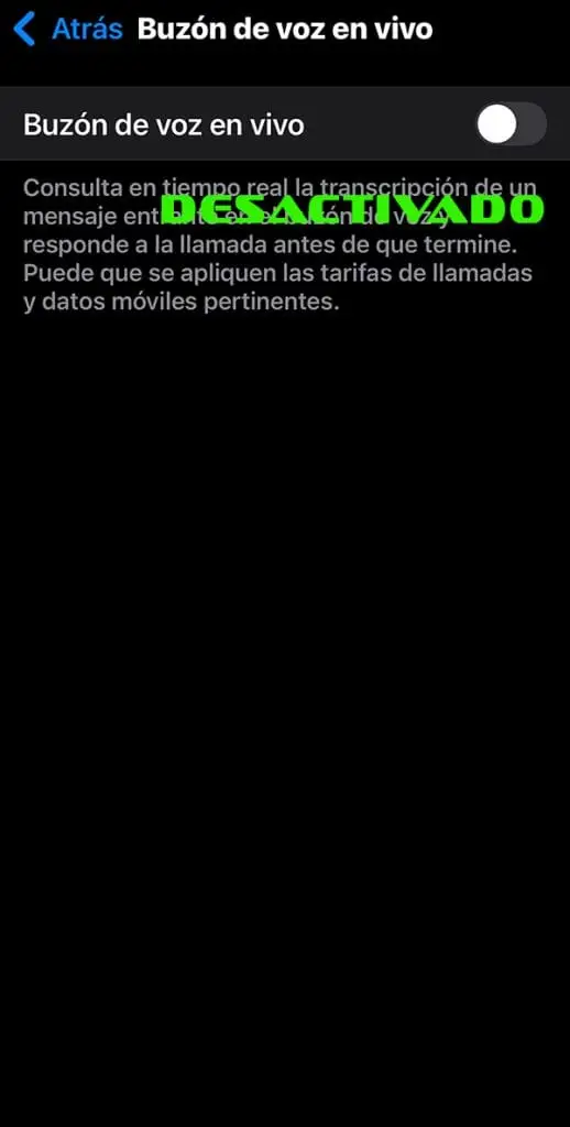 Desactivar buzón de voz en vivo de iPhone iOS