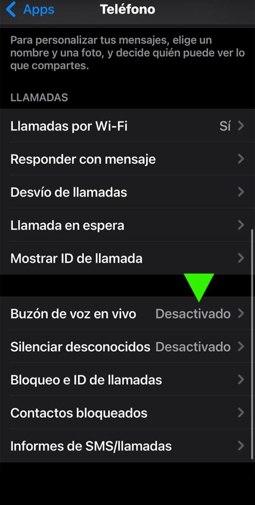 Desactivar buzón de voz en vivo de iPhone iOS